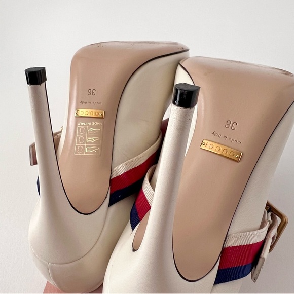 GUCCI | Sylvie Web Stripe Buckle White Leather Pumps EU 36 - Picture 16 of 16